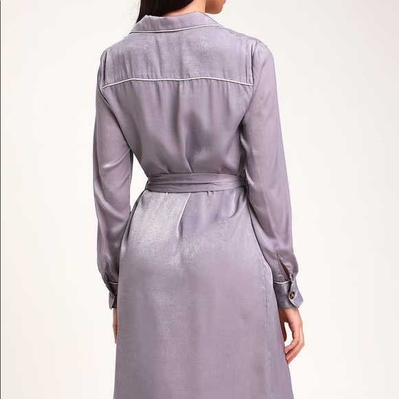 NWT- Lulus Lavender Satin Midi Shirt Dress - Picture 2 of 8